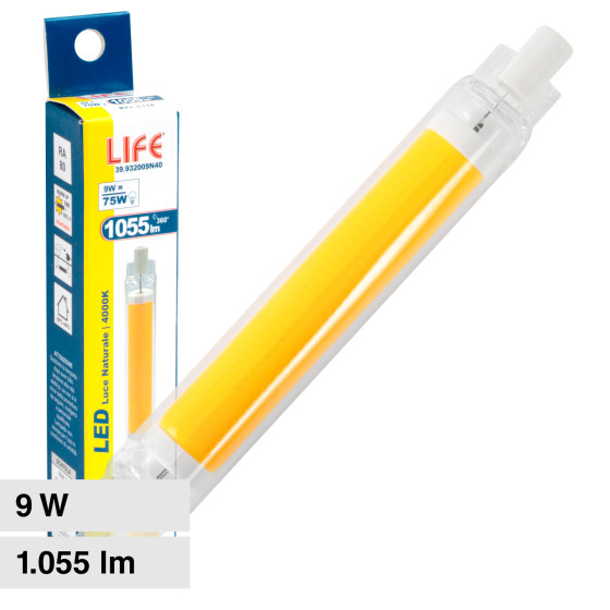 Lampadina LED R7s 9W Tubolare L118 Slim COB in Vetro Life