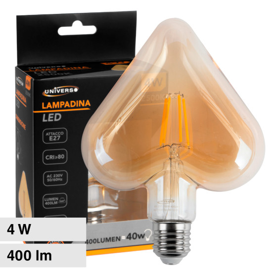 Lampadina LED E27 4W Cuore Filament Ambrata Universo Lampadina LED E27 4W Cuore Filament Ambrata Universo