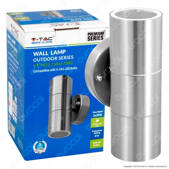 V-Tac VT-7622 Portalampada Doppio Wall Light da Muro per 2 Lampadine V-Tac VT-7622 Portalampada Doppio Wall Light da Muro per 2 Lampadine