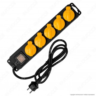 Multipresa 5 Posti Colore Nero IP44 con Interruttore - per Interno e