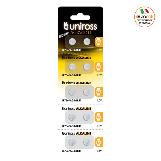 Batterie AG3/LR736/G3/LR41/192/392 1.5V a Bottone Uniross Batterie AG3/LR736/G3/LR41/192/392 1.5V a Bottone Uniross