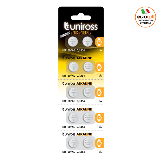 Batterie AG10/LR1130/G10/LR54/189/389 1.5V a Bottone Uniross