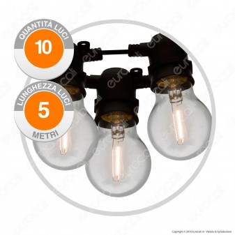 Catena Party 10 Lampadine LED Bulb A60 Filament Bianco Caldo - per Interno e Esterno