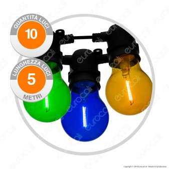 Catena Party 10 Lampadine LED Bulb A60 Filament Multicolor - per Interno e Esterno
