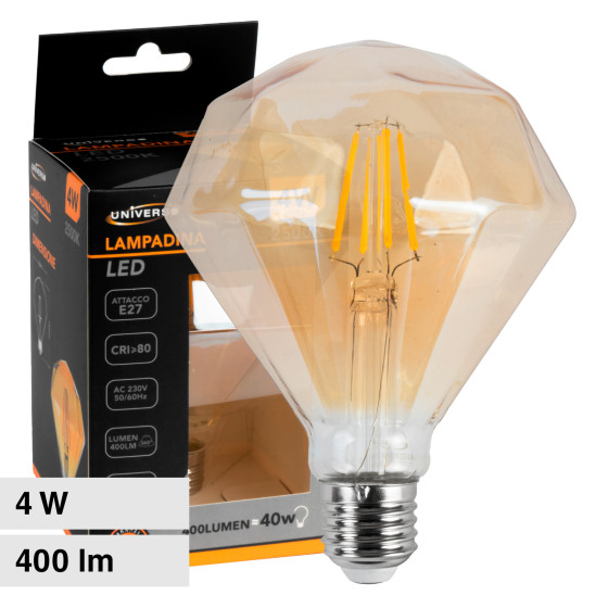 Lampadina LED E27 4W Diamante Filament Ambrata Universo Lampadina LED E27 4W Diamante Filament Ambrata Universo