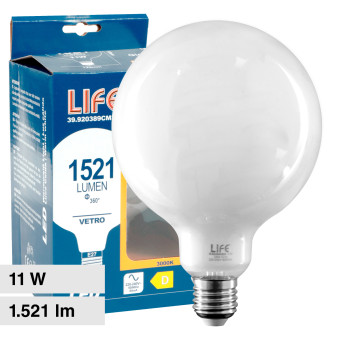 Life Lampadina LED E27 11W Globo G125 Filament Milky - mod. 39.920389CM30 /...
