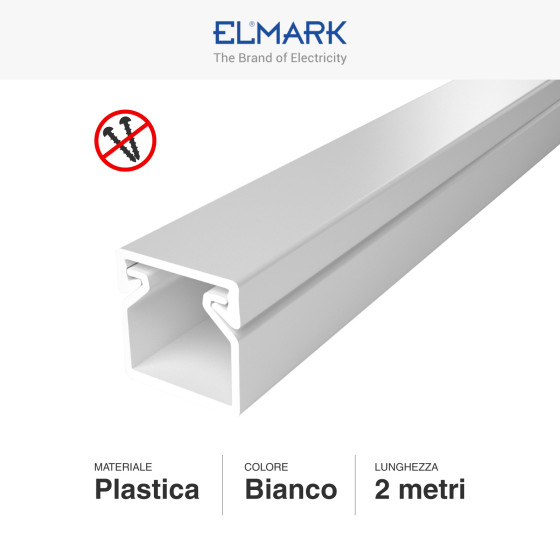 Canalina Passacavi Adesiva 16x16 Plastica Bianco Elmark