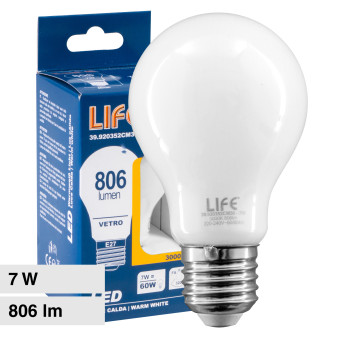 Life Lampadina LED E27 7W Bulb A60 Goccia Filament Vetro Milky