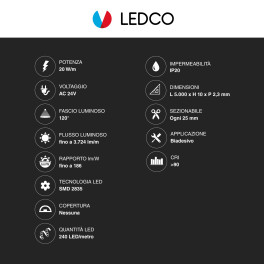 LEDCO Striscia LED 2835 Monocolore 240 LED/metro 24V 5mt