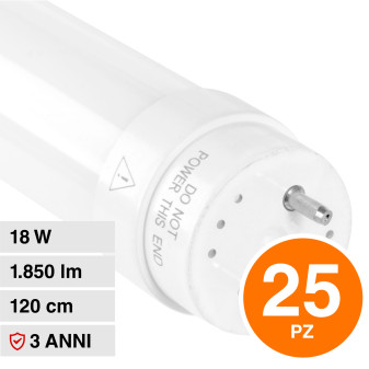 VT-1221 25 Tubi LED T8 G13 18W SMD 120cm in Vetro V-Tac