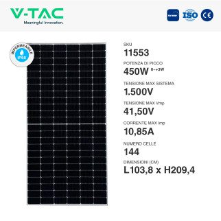 VT-450 11 Pannelli Solari Fotovoltaici 36V 450W IP68 V-Tac