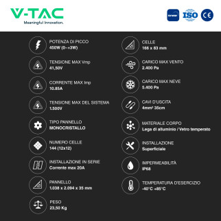 VT-450 14 Pannelli Solari Fotovoltaici 36V 450W IP68 V-Tac