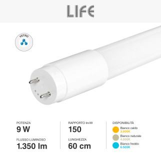 Life HF7 Tubo LED G13 9W T8 SMD 60cm in Vetro con Starter