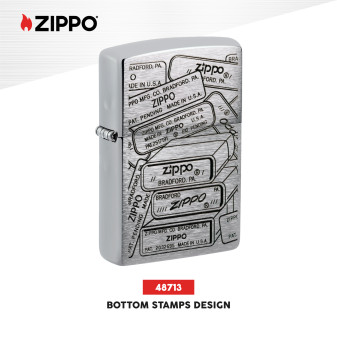 Accendino Zippo mod. 48713 Bottom Stamps Design Ricaricabile Antivento