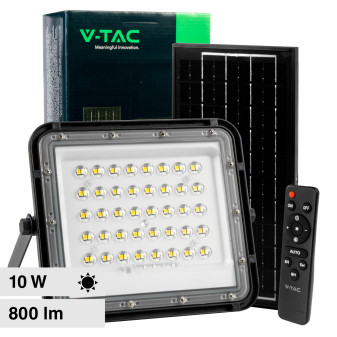 V-Tac VT-80W Faro LED Floodlight 10W IP65 Colore Nero con Pannello Solare e...