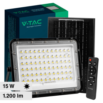 V-Tac VT-120W Faro LED Floodlight 15W IP65 Colore Nero con Pannello Solare e...