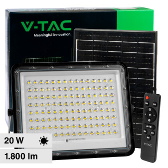 V-Tac VT-180W Faro LED Floodlight 20W IP65 Colore Nero con Pannello Solare e...