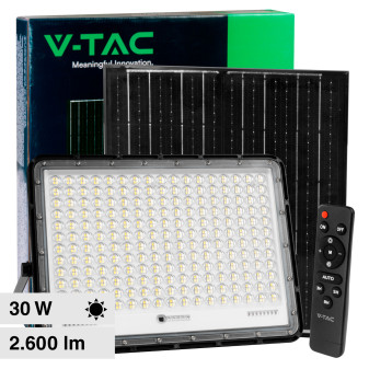 V-Tac VT-240W Faro LED Floodlight 30W IP65 Colore Nero con Pannello Solare e...