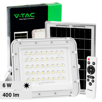 V-Tac VT-40W Faro LED Floodlight 6W IP65 Colore Bianco con Pannello Solare e...