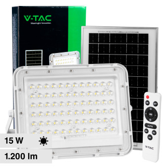 V-Tac VT-120W Faro LED Floodlight 15W IP65 Colore Bianco con Pannello Solare...