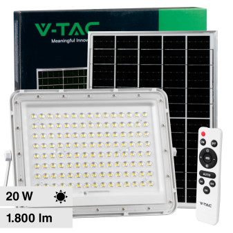 V-Tac VT-180W Faro LED Floodlight 20W IP65 Colore Bianco con Pannello Solare...