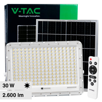 V-Tac VT-240W Faro LED Floodlight 30W IP65 Colore Bianco con Pannello Solare...