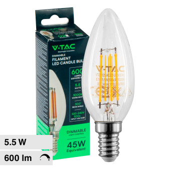 V-Tac VT-21125 Lampadina LED E14 5.5W Candle Bulb C35 Candela Filament...