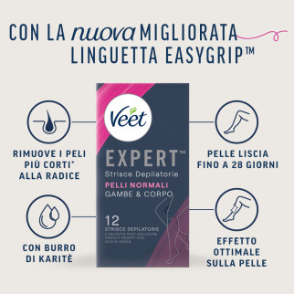 Strisce Depilatorie Gambe & Corpo per Pelli Normali Veet Expert 12pz