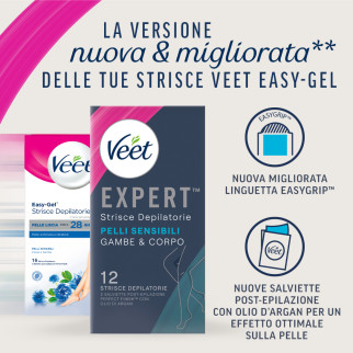 Strisce Depilatorie Gambe & Corpo per Pelli Sensibili Veet Expert 12pz
