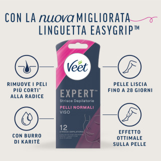 Strisce Depilatorie Viso per Pelli Normali Veet Expert 12pz