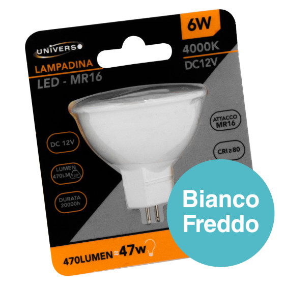Faretto LED GU5.3 (MR16) 6W Spotlight SMD 12V Universo Faretto LED GU5.3 (MR16) 6W Spotlight SMD 12V Universo