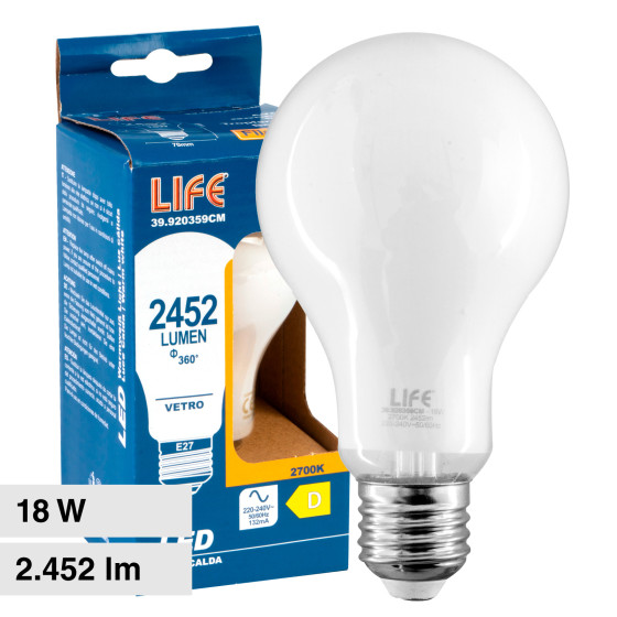 Acquista Life Lampadina LED E27 Filament 18W Bulb A70 Milky Acquista Life Lampadina LED E27 Filament 18W Bulb A70 Milky