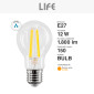 Immagine 3 - Life Lampadina LED E27 12W Bulb A70 Goccia Filament Vetro Trasparente - mod. 39.920357C27