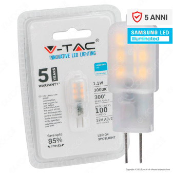 V-Tac VT-201 Lampadina LED Bispina G4 T10 Spotlight 1.1W Bulb SMD Chip...