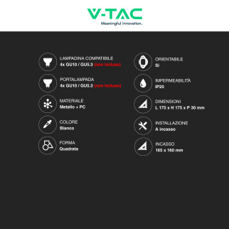 Portafaretto GU10 GU5.3 (MR16) Bianco Orientabile V-Tac VT-442