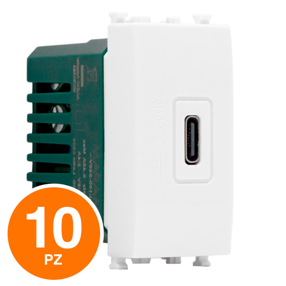 MAPAM Presa USB C T2-Gem 636B Bianco - Confezione 10pz - mod. 636B - Compatibile con Vimar PLANA MAPAM Presa USB C T2-Gem 636B Bianco - Confezione 10pz - mod. 636B - Compatibile con Vimar PLANA
