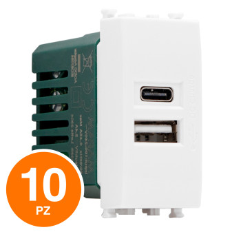 MAPAM Presa USB A+C T2-Gem 633B Bianco - Confezione 10pz - mod. 633B -...