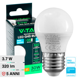 V-Tac VT-1812 Lampadina LED E27 3.7W Bulb G45 MiniGlobo SMD Chip Samsung -...