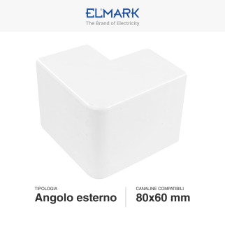 Elmark Angolo Esterno per Canaline Passacavi 80x60 in Plastica Bianca