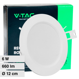 V-Tac VT-61006 Pannello LED Rotondo Slim 6W SMD da Incasso con Driver - SKU...