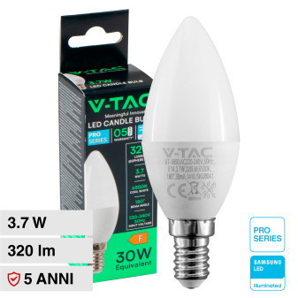 V-Tac Pro VT-1850 Lampadina LED E14 3.7W Candle Bulb C37 Candela SMD Chip...