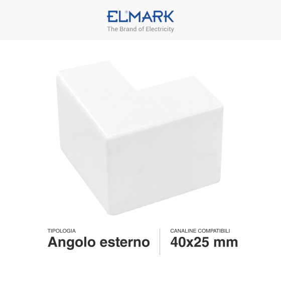 Elmark Angolo Esterno per Canaline Passacavi 40x25 in Plastica Bianca