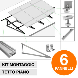 Kit Struttura Montaggio di 6 Pannelli Solari su Tetto Piano
