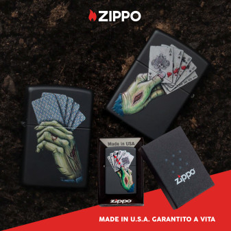 Accendino Zippo mod. 218 Dead Man's Hand Design Ricaricabile Antivento