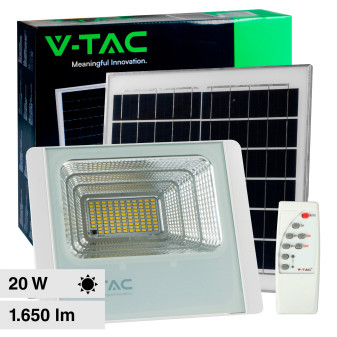 V-Tac VT-60W Faro LED Floodlight 20W IP65 Colore Bianco con Pannello Solare e...
