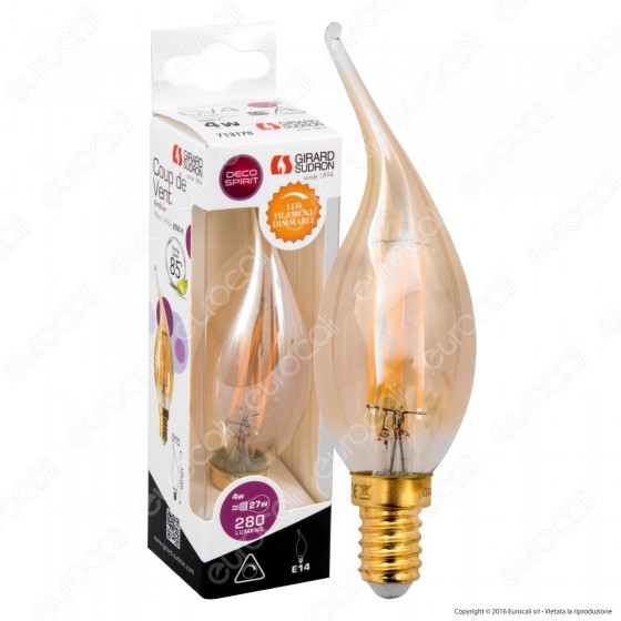 Girard Sudron Lampadina LED E14 4W Candela Fiamma Filamento Ambrata Girard Sudron Lampadina LED E14 4W Candela Fiamma Filamento Ambrata