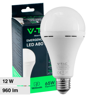 V-Tac VT-51012 Lampadina LED E27 12W Bulb A80 Goccia SMD Luce Emergenza Anti...