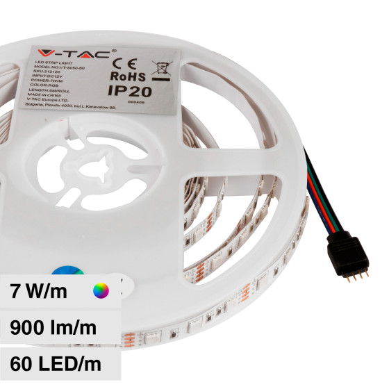 VT-5050-60 Striscia LED Flessibile 35W SMD RGB 60 LED/m 12V - 5m V-Tac VT-5050-60 Striscia LED Flessibile 35W SMD RGB 60 LED/m 12V - 5m V-Tac