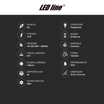 Lampadina LED 12W G9 SMD Trasparente in Ceramica LED Line