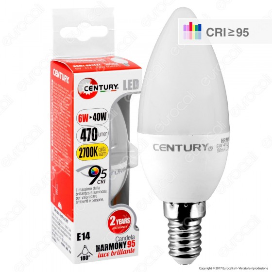 Century Harmony 95 Lampadina LED E14 6W Candela CRI ≥95 - mod. Century Harmony 95 Lampadina LED E14 6W Candela CRI ≥95 - mod.
